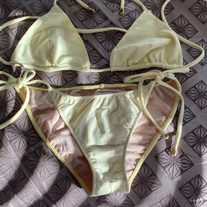 Shoshanna Women's Tie-Side Bikini Set in Pale Yellow - Triangle Top & Brief